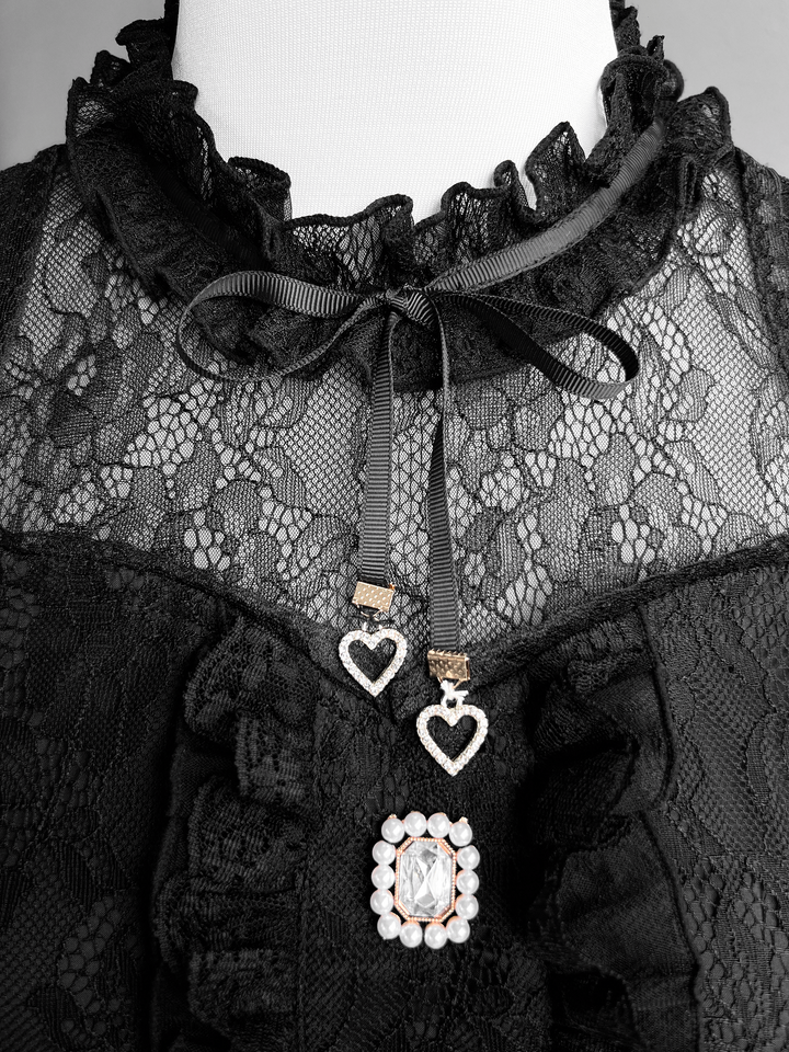 Jirai Kei Lace Blouse and Jacquard Skirt, Hime Sleeves 43943:792444