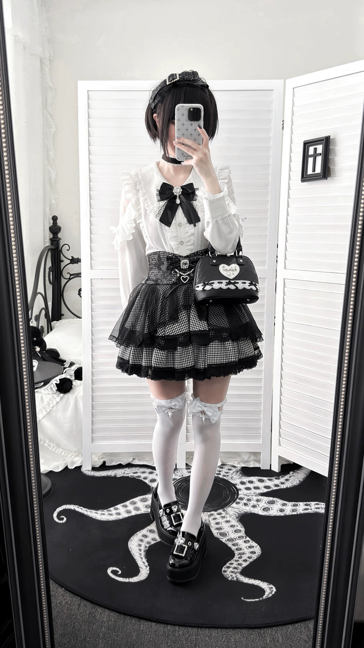 Ryousangata White Blouse & Houndstooth Skirt Set 46074:874724