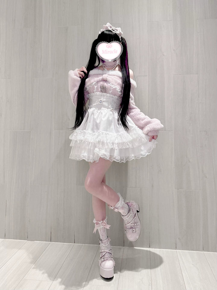 Open-Shoulder Plush Top, Choker with Pearl-Like Chain 44114:801543
