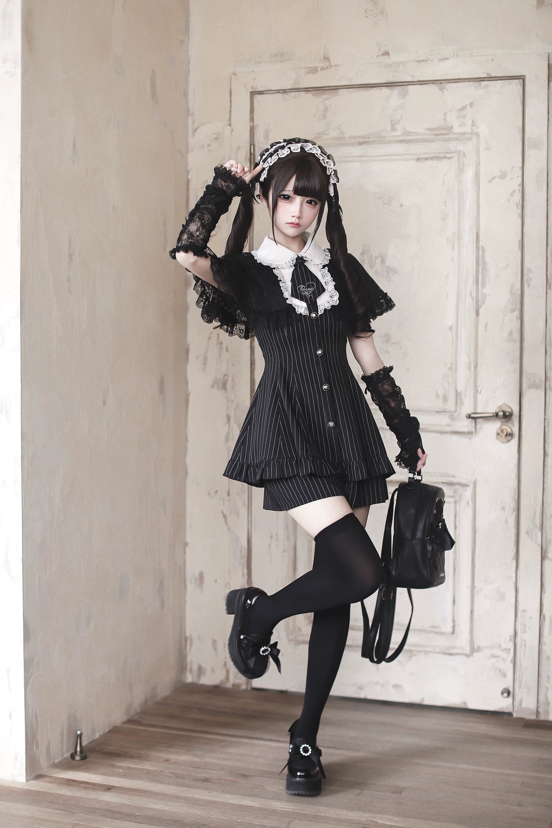 Jirai Kei Lace Shawl Dress Set, Detachable Tie 45193:840952