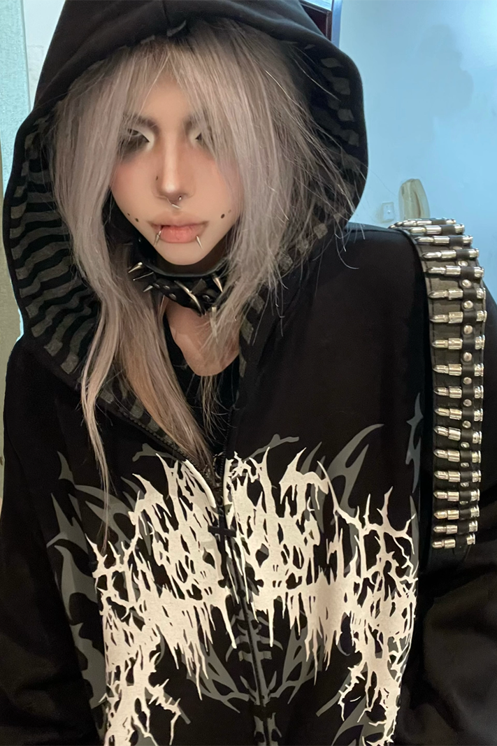 Cotton Jirai Kei Coat Gothic Punk Style with Oversized Design 42386:737968