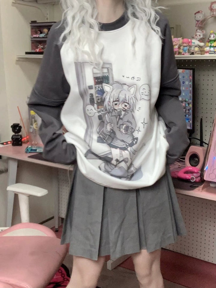 Tenshi Kaiwai Dark Grey Sky Blue Detachable Sleeves T-shirts (L M S) 29182:337070