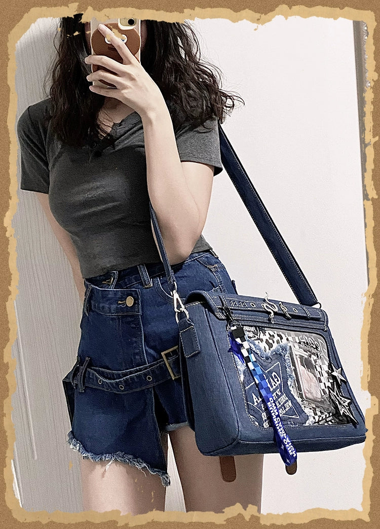 Kawaii Ita Bag Denim Crossbody Bag Large Capacity Handbag 37050:551710