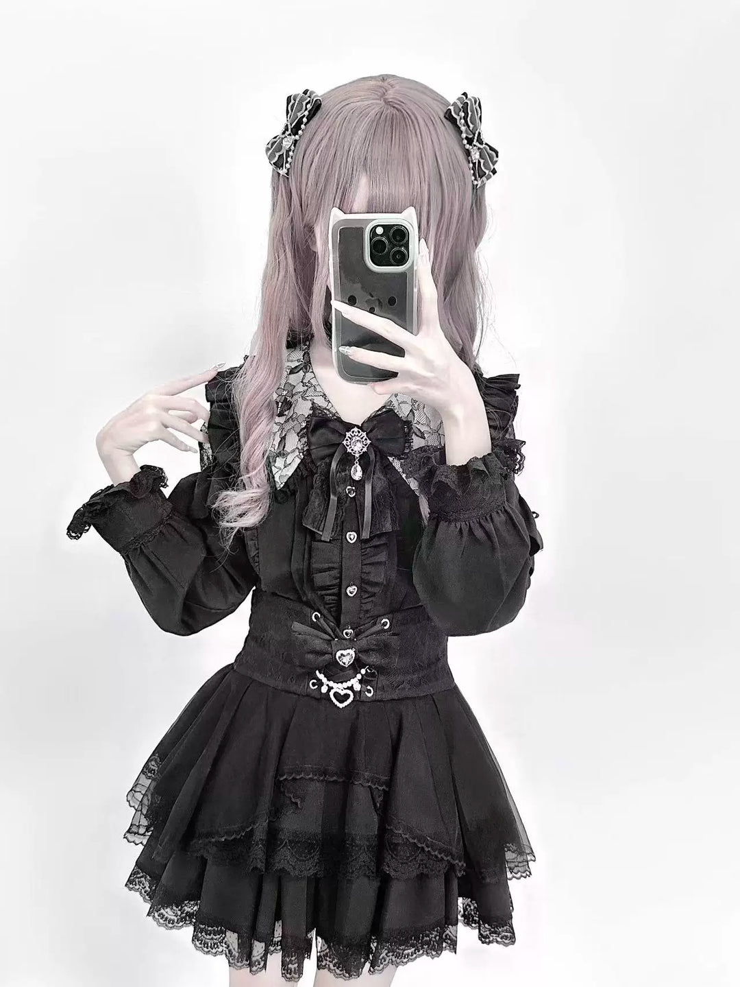 Jirai Kei Tiered Tuffles Skirt, Elastic High-Waist 44587:814574