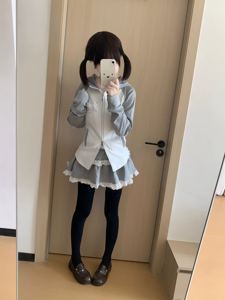 Jirai Kei Jacket with Puppy Ear Hood & Drop Shoulder Design 42896:758604