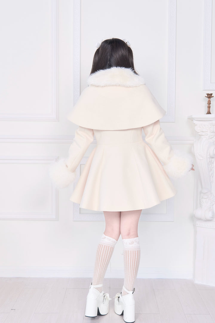 Jirai Kei Winter Coat, Faux Fur Trim, Detachable Cape 44066:794444