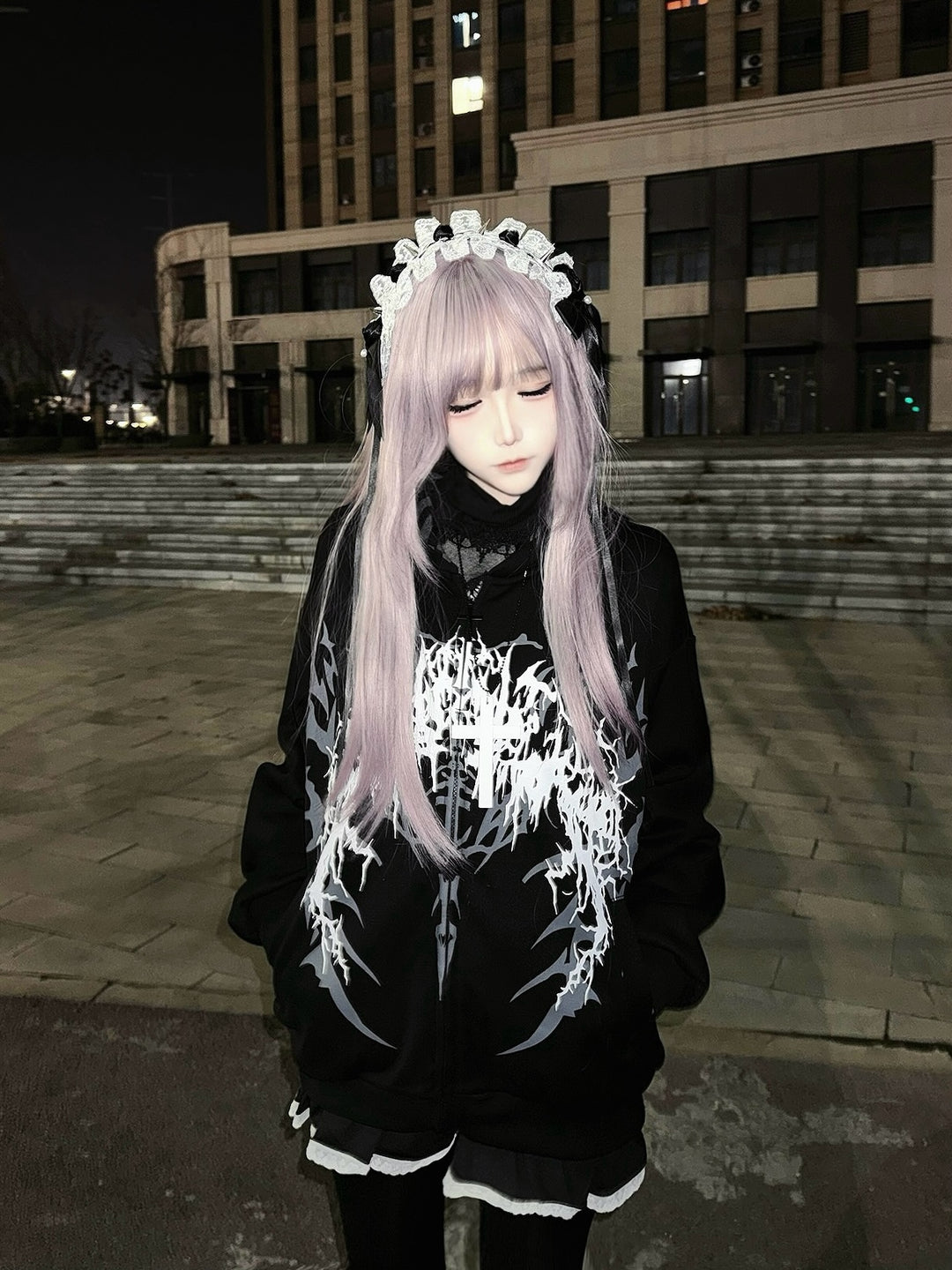 Cotton Jirai Kei Coat Gothic Punk Style with Oversized Design 42386:737962