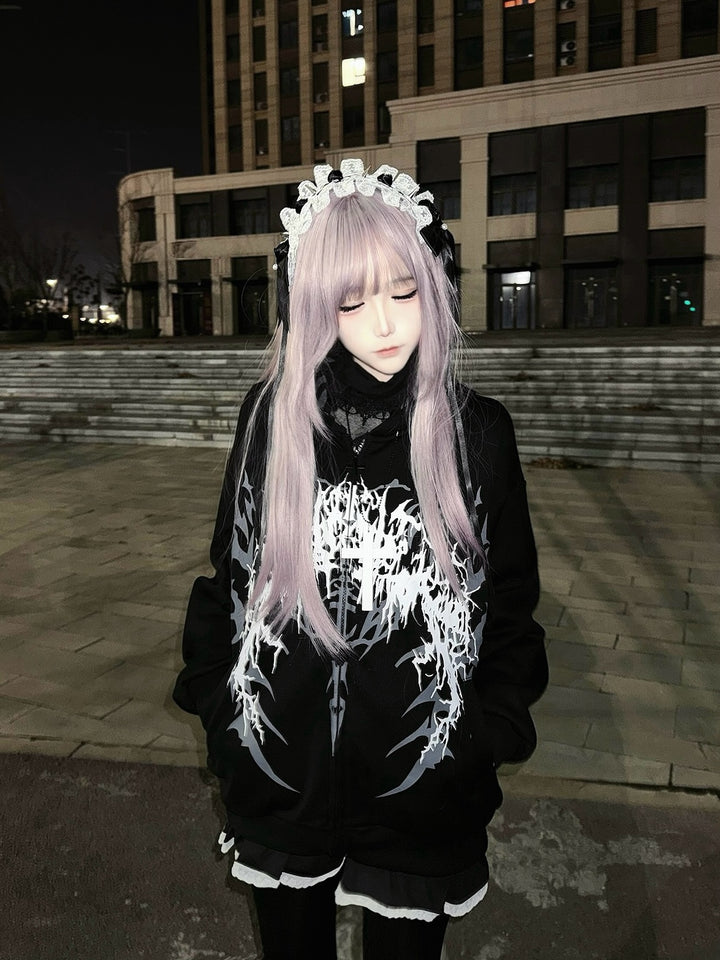 Cotton Jirai Kei Coat Gothic Punk Style with Oversized Design 42386:737962