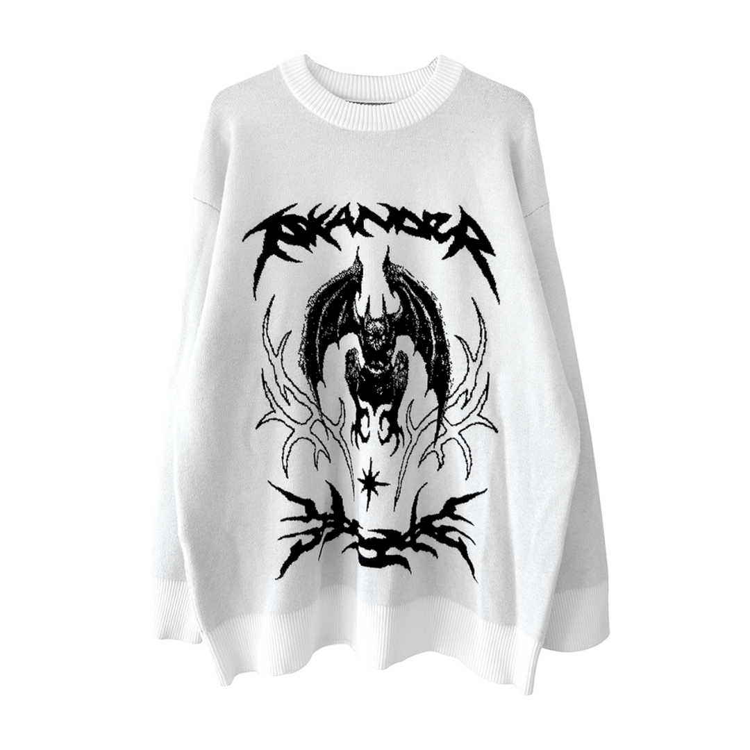 Punk Sweater White Bat Embroidered Sweater 39788:640164