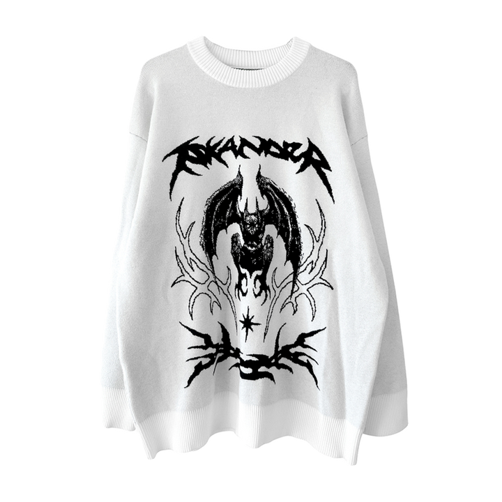 Punk Sweater White Bat Embroidered Sweater 39788:640164