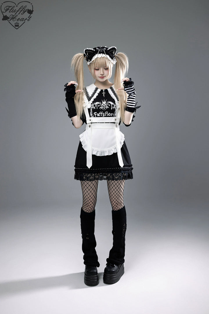 Cotton Sub Jirai Kei T-Shirt Dress, Pointed Collar, Open Shoulder 43373:774810