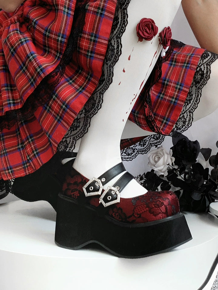 Black Red Platform Shoes Mary Jane Shoes 29728:367916