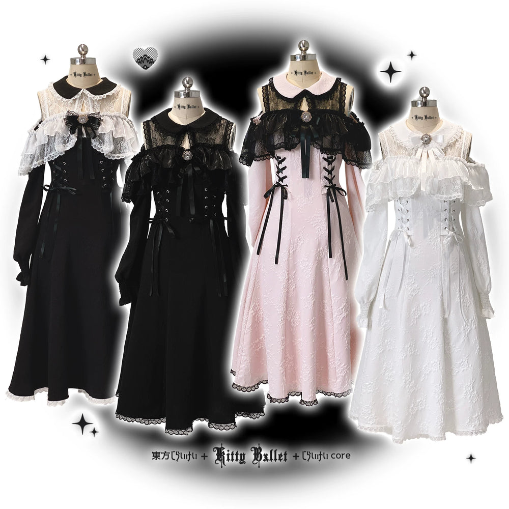 Elegant Long Open-Shoulder Dress, Subtle Floral Pattern 44473:809665