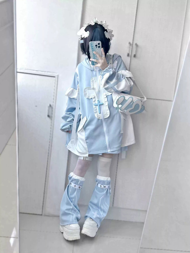 Tenshi Kaiwai Full Set Flounced Blue Cat Ears Coat & Shorts Set 39094:615464