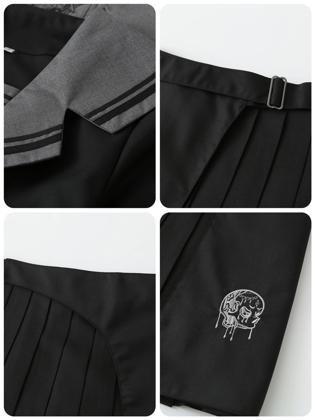 Black JK Uniform Sailor Collar Blouse Pocketed Pleated Skirt 43025:762739