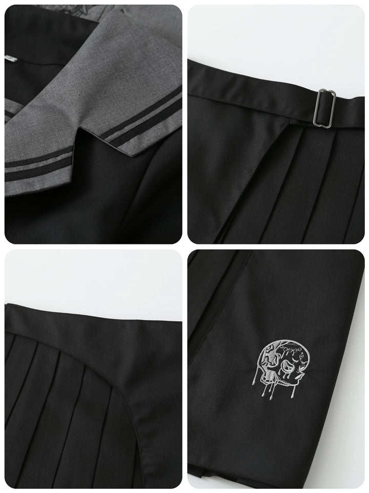 Black JK Uniform Sailor Collar Blouse Pocketed Pleated Skirt 43025:762739