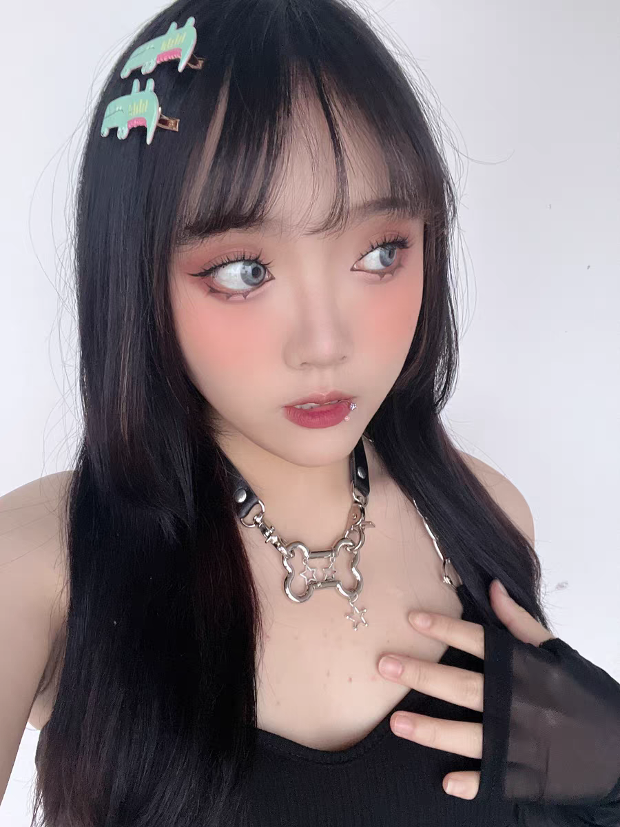 Jirai Kei Necklace Metallic Bone Star Pendant PU Punk Choker 42684:749360
