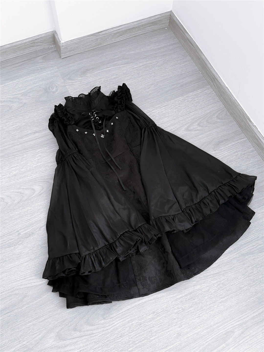 Black/White Jirai Kei Jumper Dress & Hime-Sleeved Sheer Blouse (L M S XS) 43326:773583