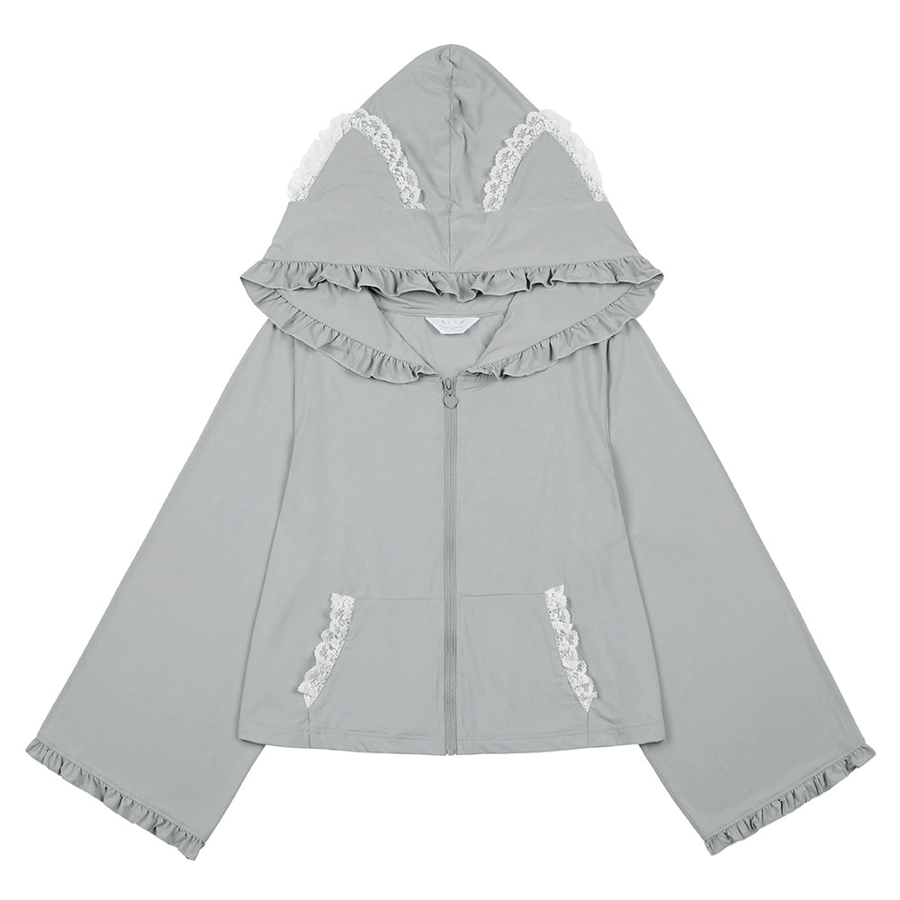 Jirai Kei Hoodie Jacket with Cat Ears UPF50 Protection Multicolors (Grey) 38510:592374