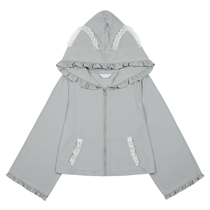 Jirai Kei Hoodie Jacket with Cat Ears UPF50 Protection Multicolors (Grey) 38510:592374