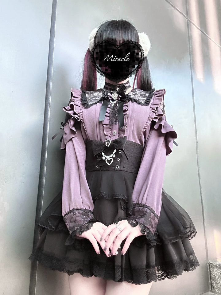 Jirai Kei Tiered Tuffles Skirt, Elastic High-Waist 44587:814549