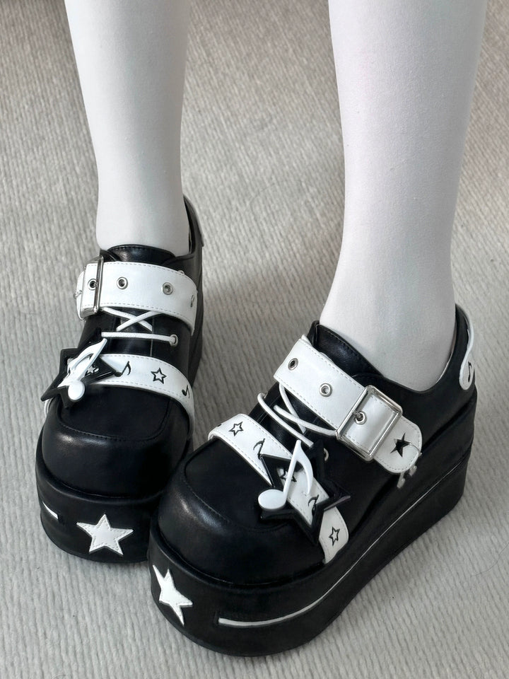 Punk Platform Shoes Gyaru Round-Toe Pentagram Musical Note Designs 41578:705218