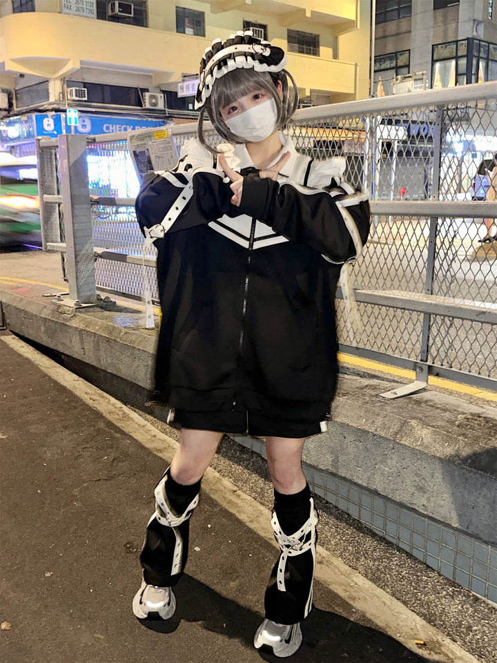 Tenshi Kaiwai Shorts Set Gray Black Jacket With Wings 35728:502676
