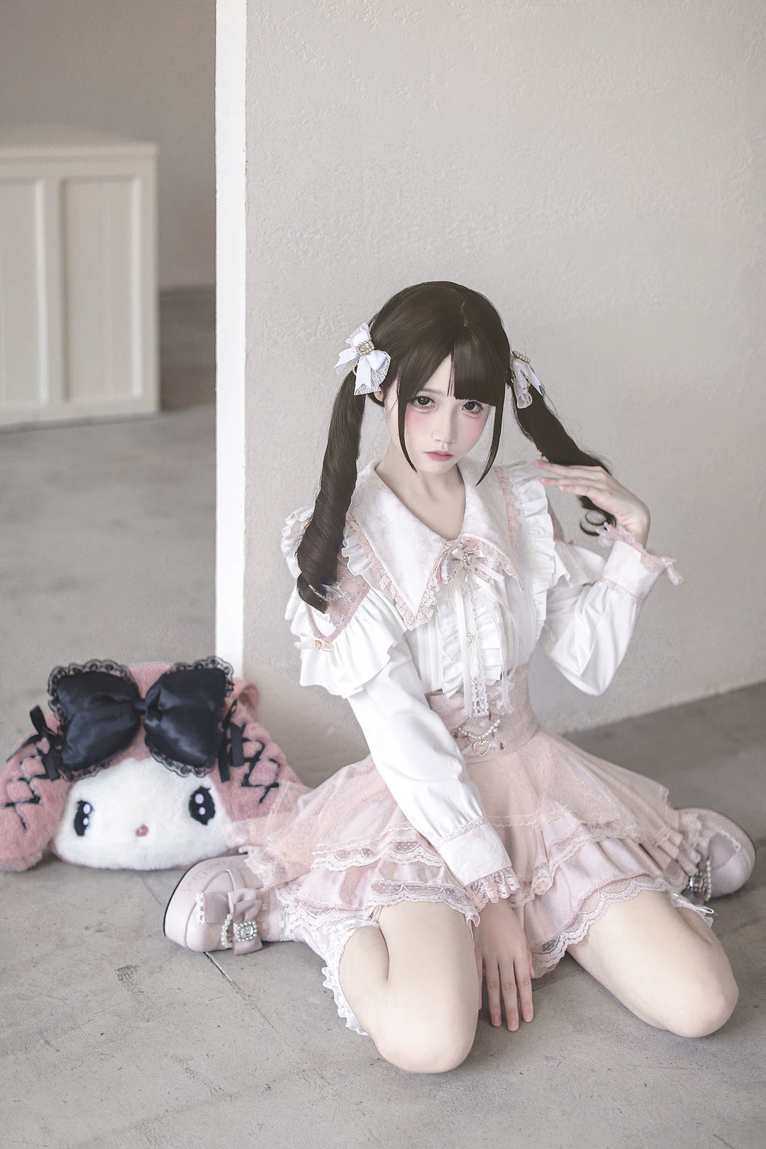 Jirai Kei Tiered Tuffles Skirt, Elastic High-Waist 44587:814544