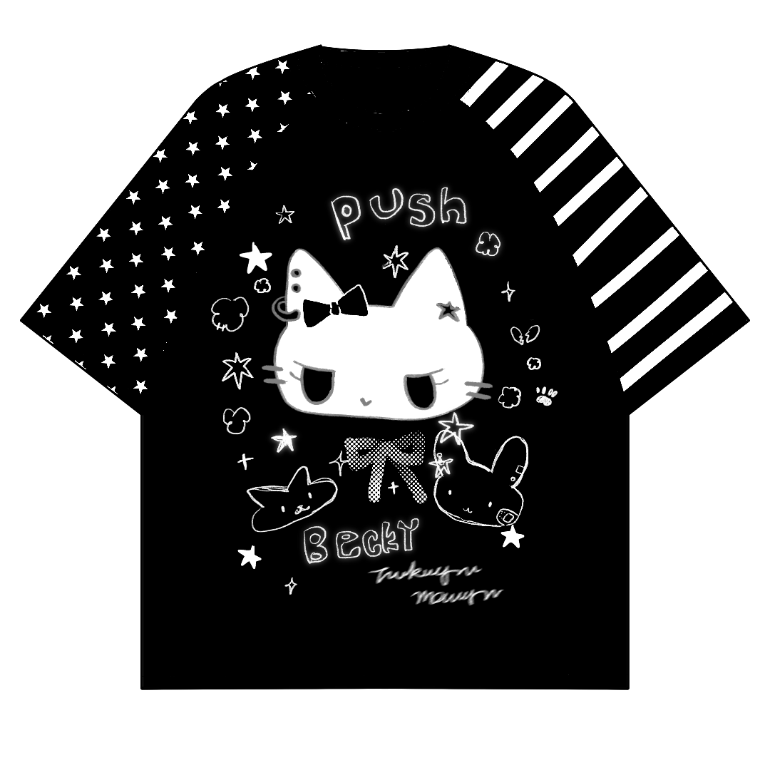 Kawaii Otaku Anime Cat Print Cotton Shirt Black & White (L M S XL) 42851:755345