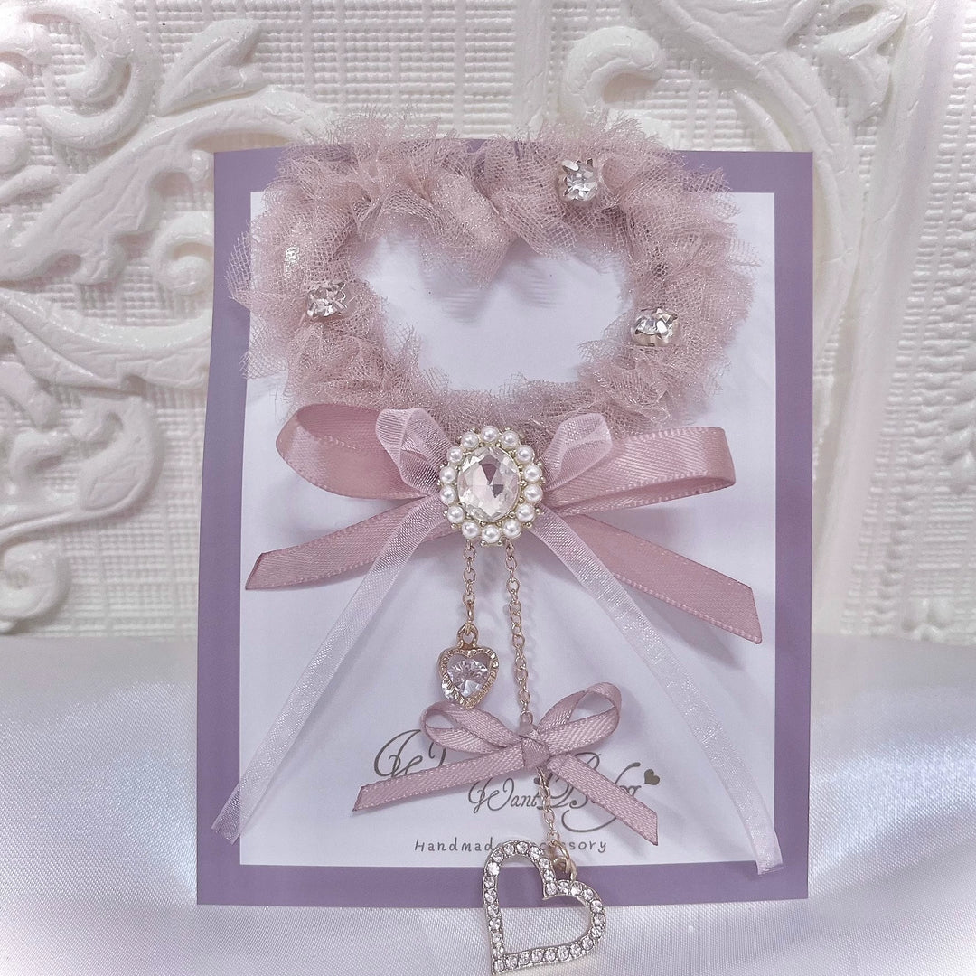 Ryousangata Tulle Heart-Shaped Hairclips (Pink) 43825:786644