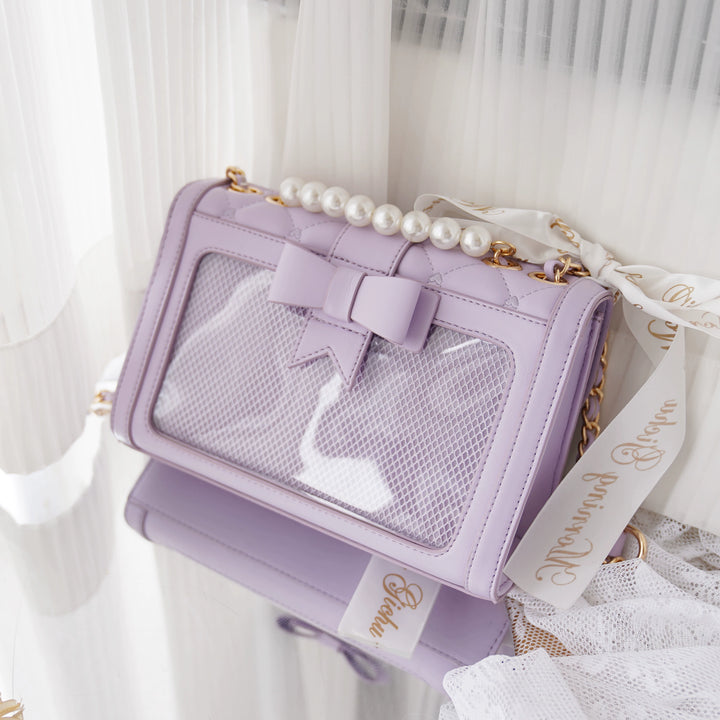 Kawaii Ita Bag Bow Rhombus Grid Shoulder Bag Multicolor (Purple) 21906:349710