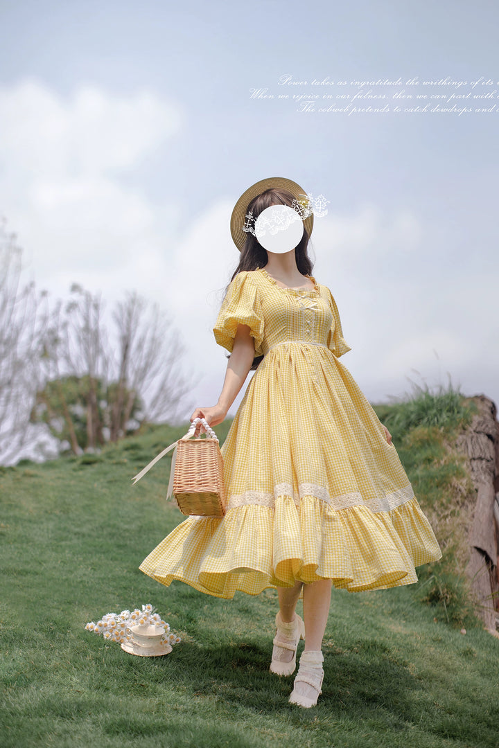 Country Lolita Dress Set Short/Long-Sleeved OP and Cotton Over-Skirt 42815:754232