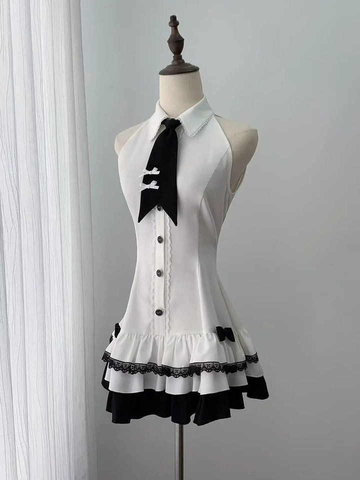 Jirai Kei Black White Dress and Jacket Set, Off-Shoulder 45988:871043