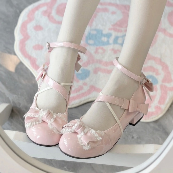 Sweet Lolita Round-toe Shoes with Low Heel and Bow Details 42555:744997
