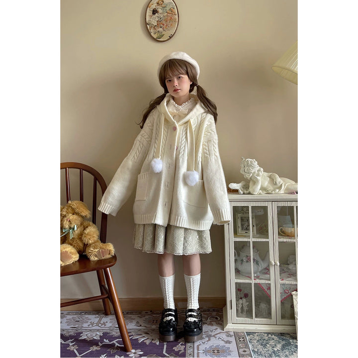 Kawaii Oversized Cardigan Sweater Coat Multicolor (M S / Beige) 22652:345768