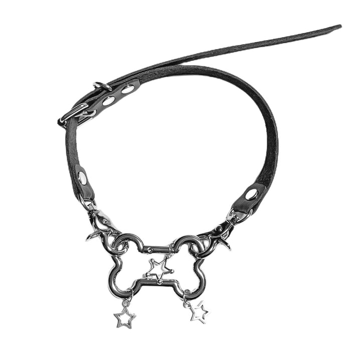 Jirai Kei Necklace Metallic Bone Star Pendant PU Punk Choker 42684:749340