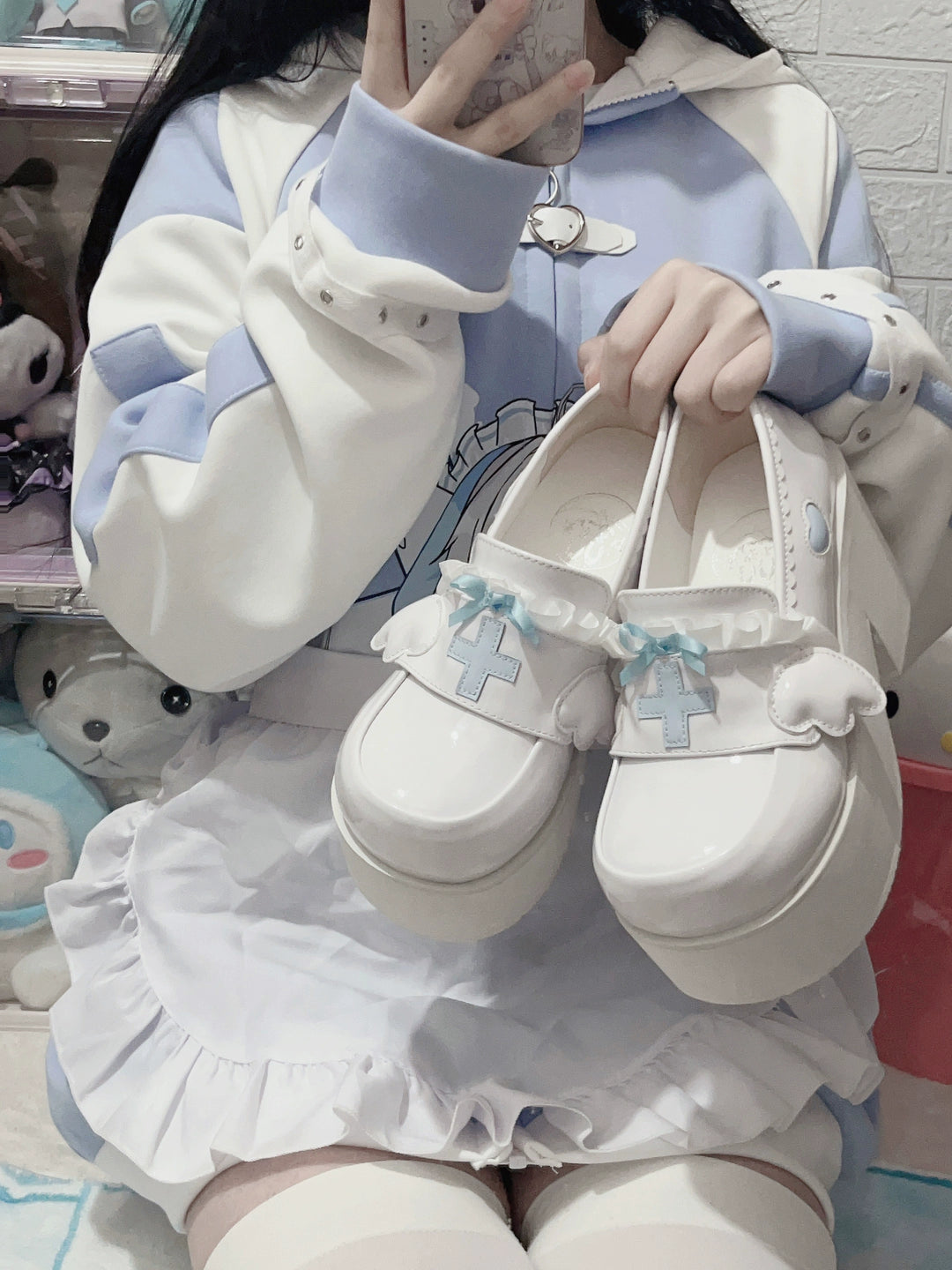 Tenshi Kaiwai Shoes High Heels Shoes Round Toe Platform Shoes 35442:512534
