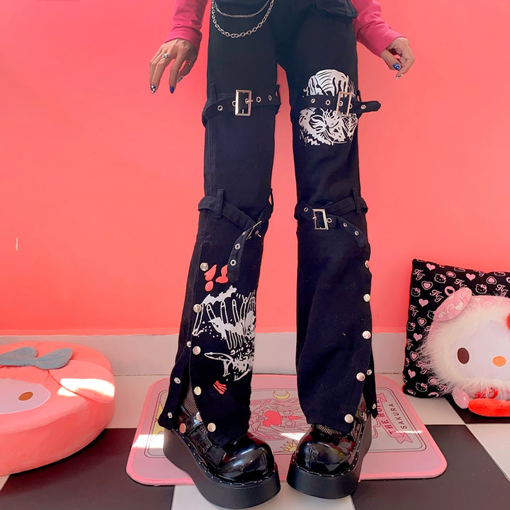 Y2K Long Pants Punk Casual Pants Versatile Black Trousers 39064:611656