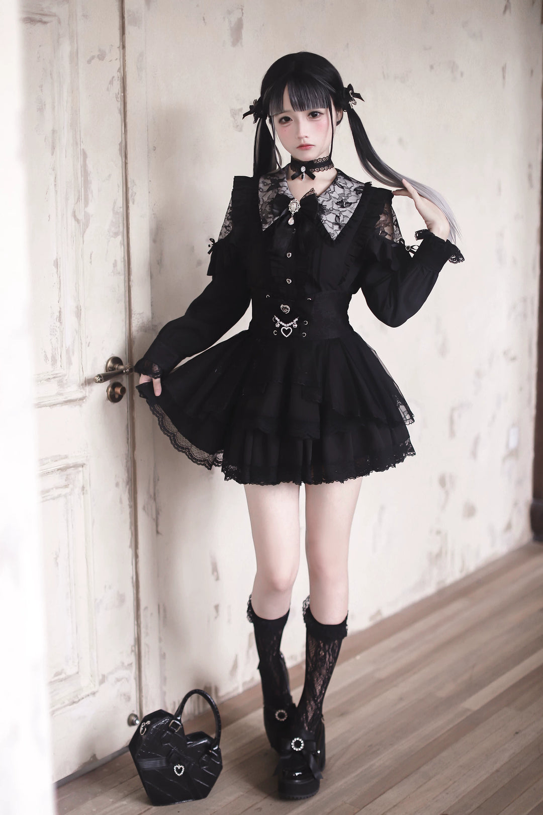 Jirai Kei Tiered Tuffles Skirt, Elastic High-Waist 44587:814529