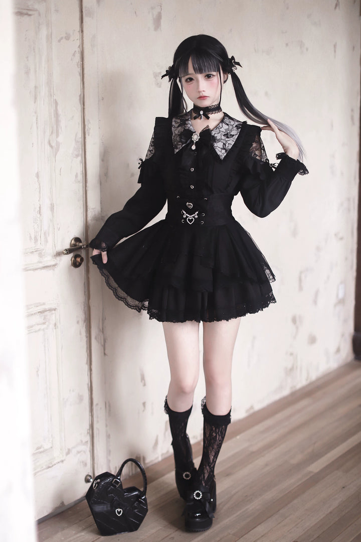Jirai Kei Tiered Tuffles Skirt, Elastic High-Waist 44587:814529