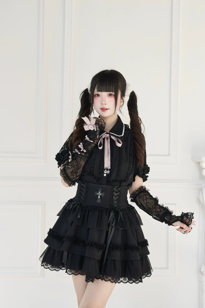Jirai Kei Lace Arm Sleeves, Ribbon Bows, Rhinestones, Pearl Accents 43316:773895
