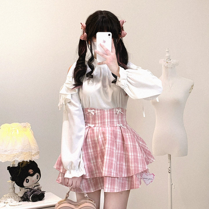 Seiso Kei Solid Open-shoulder Blouse, Loose Fit 44001:792153