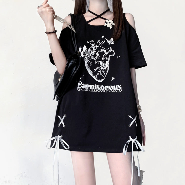 Jirai Kei Shirt Off-Shoulder Short Sleeve T-shirt 35530:495440