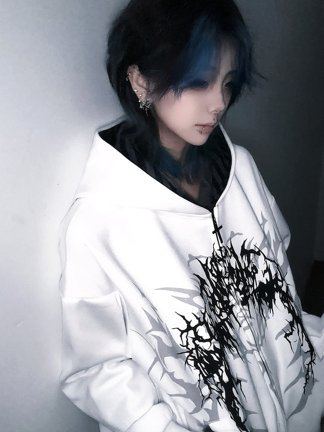Cotton Jirai Kei Coat Gothic Punk Style with Oversized Design 42386:737998