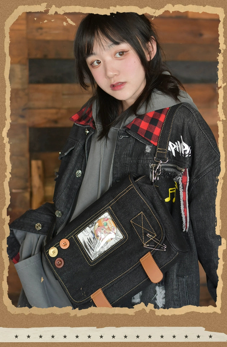 Kawaii Ita Bag Denim Crossbody Bag Large Capacity Handbag 37050:551694