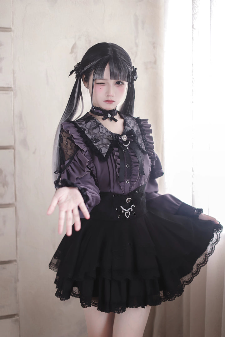 Jirai Kei Tiered Tuffles Skirt, Elastic High-Waist 44587:814535