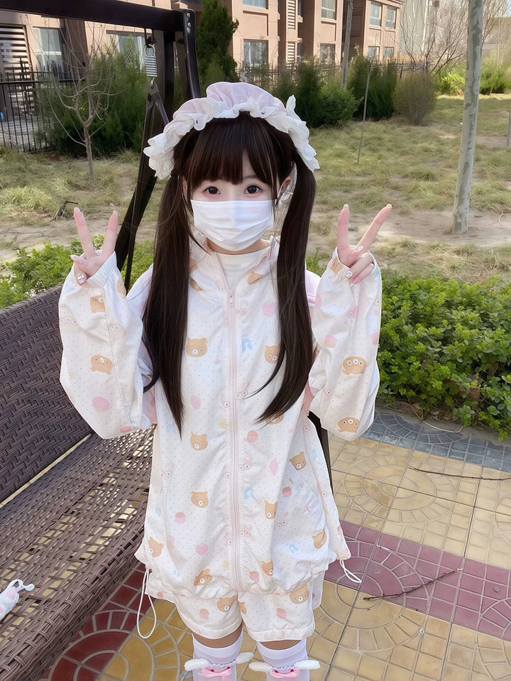 Kawaii Hooded Sunscreen Jacket with Cat Ears & Animal Prints 42905:759086