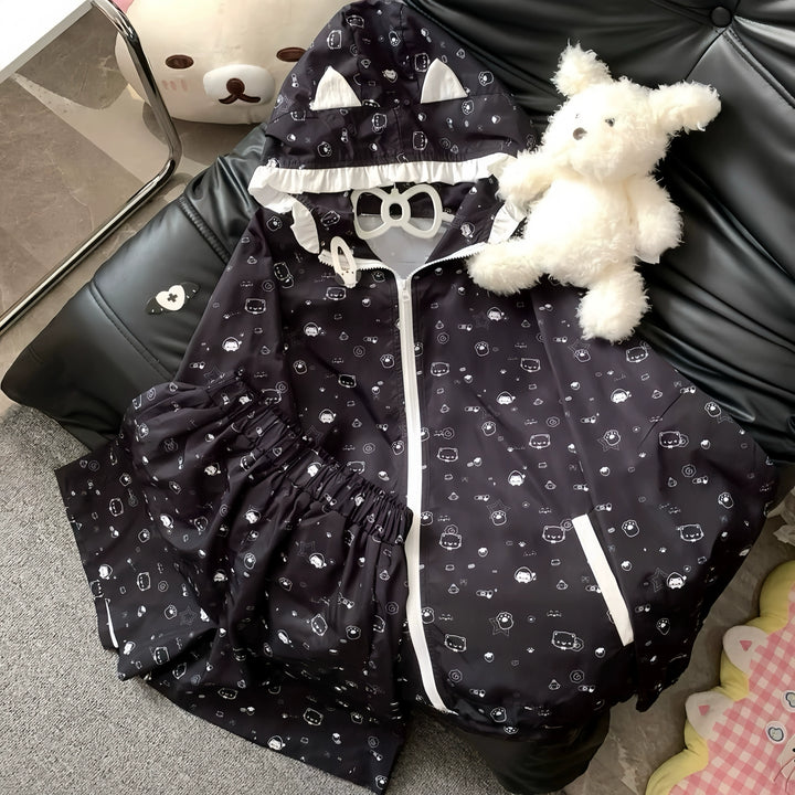 Kawaii Hooded Sunscreen Jacket with Cat Ears & Animal Prints 42905:757307