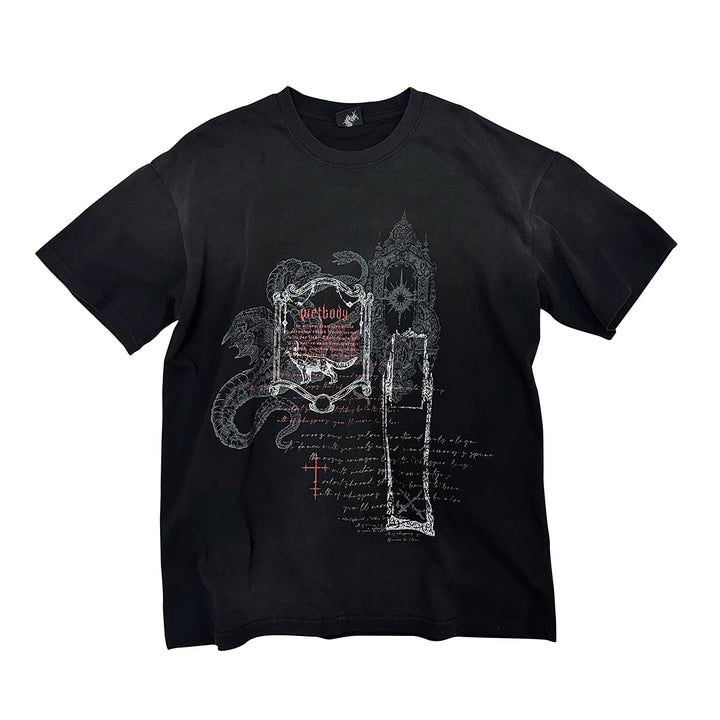 Cotton Subculture T-shirt, Snake & Mirror Frame Print (L M S) 44778:830385