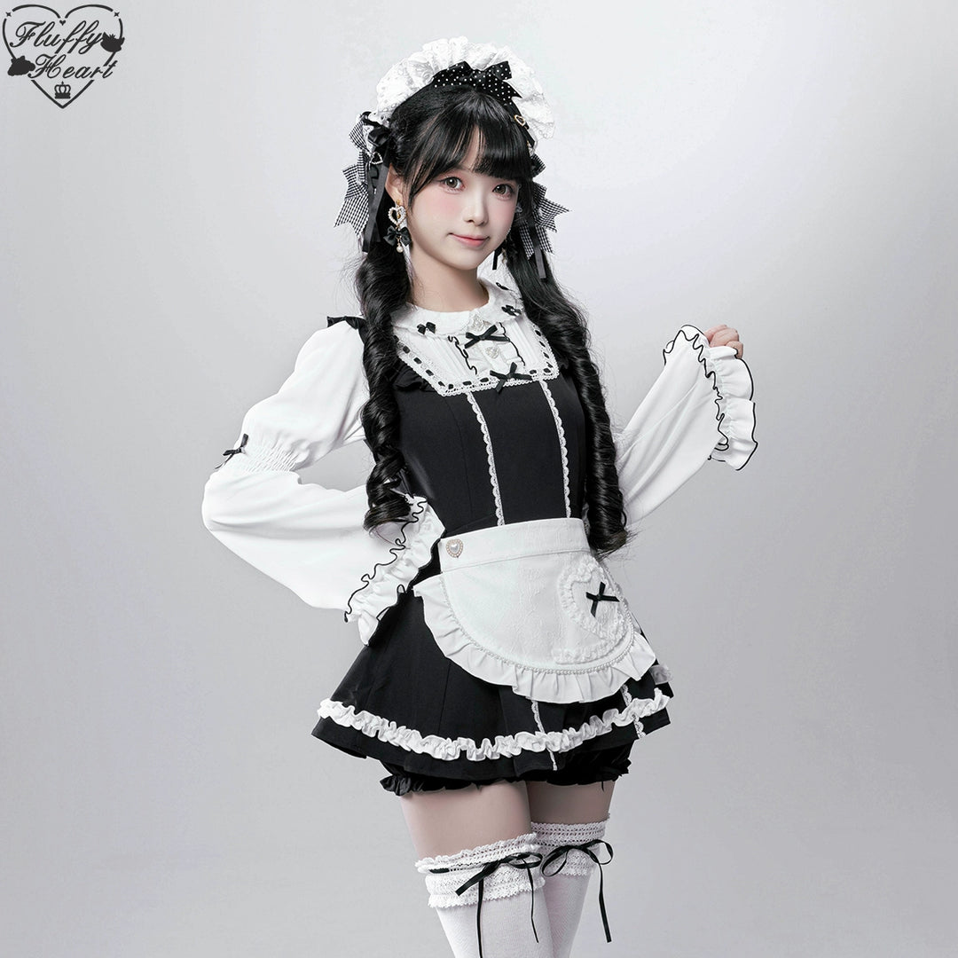 【Fluffy Heart】橱窗人偶日系女仆感可拆卸围裙萌系套装 现货 44119:796767